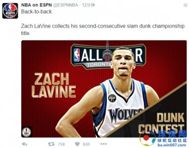 ​Twitter拉文击败戈登卫冕扣篮大赛