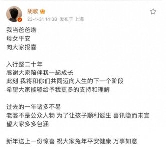 ​双喜临门！40岁胡歌宣布结婚当爸，并公开女方身份背景