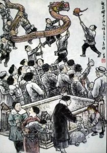 ​叶雄国画明信片《老上海风俗》